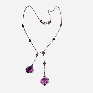 Antique Art Deco Purple Glass Drops Lavalier Necklace